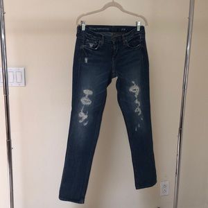J crew vintage matchstick darkwash distress jeans